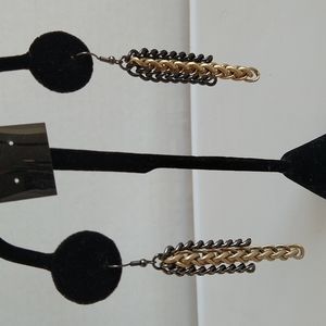 Pierced dangle chain earrings in brushed silver and gold